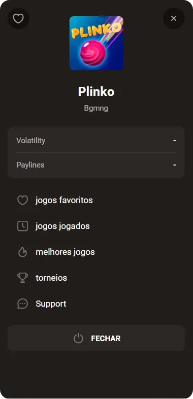 Plinko jogo menu
