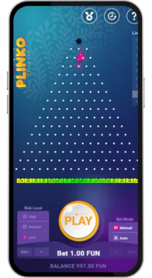 Plinko board with 14 lines selected and ball dropping