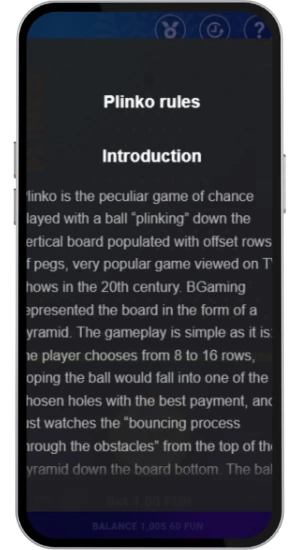 Plinko rules and introduction screen