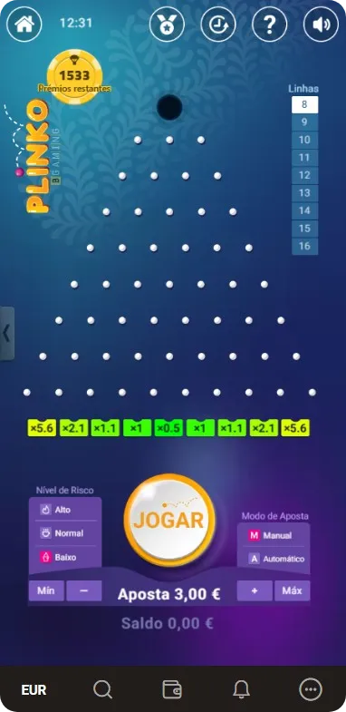 Plinko Portugal tela inicial